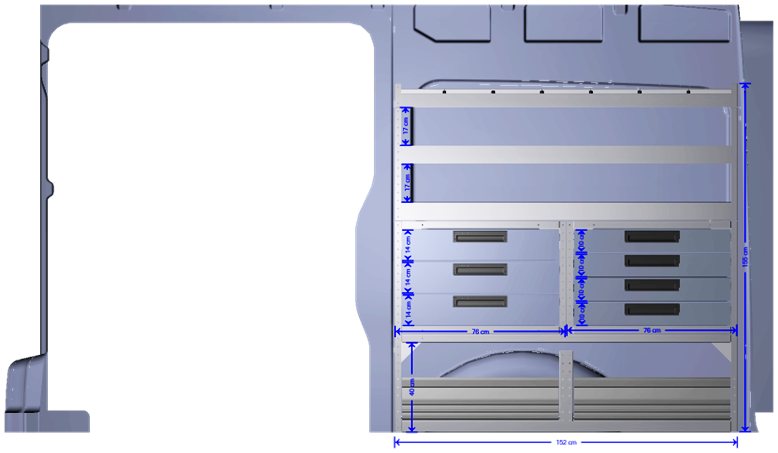 KM 108 Bedrijfswageninrichting rechter wagenzijde Volkswagen Crafter L3 H3 FWD - Afbeelding 2